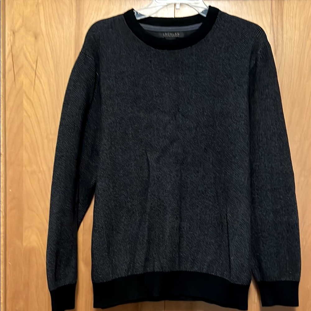 Lachlan British Inspired Men's Charcoal Crewneck Sweater Herringbone Size XL
